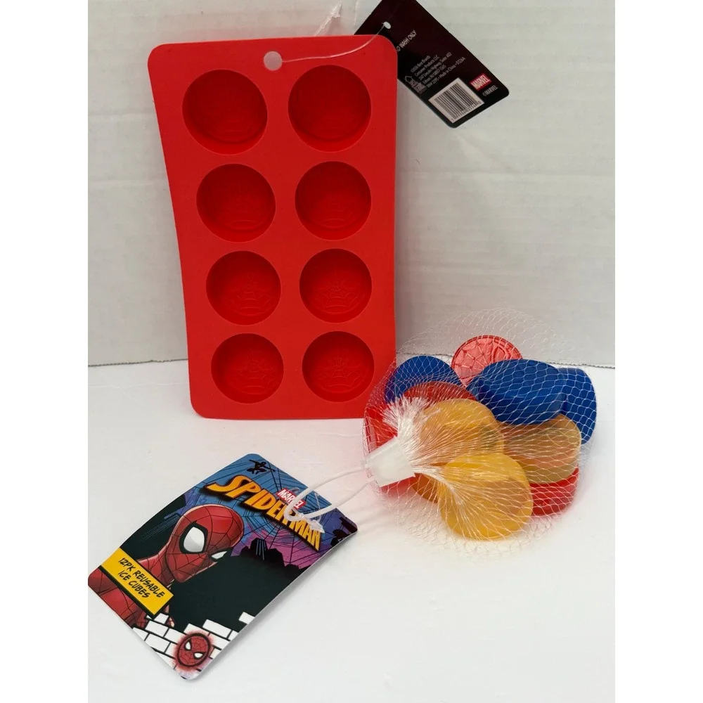 Marvel Spider-Man Silicone Ice Cube Tray and 12pk Reusable Ice Cubes Red New